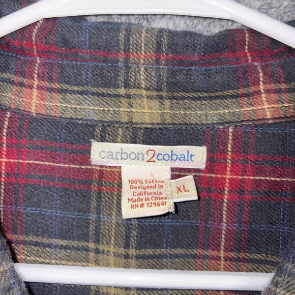 Carbon2Cobalt Shirt Mens Sz XL Red Blue Plaid Houndstooth Double Cloth Flannel - Picture 3 of 8